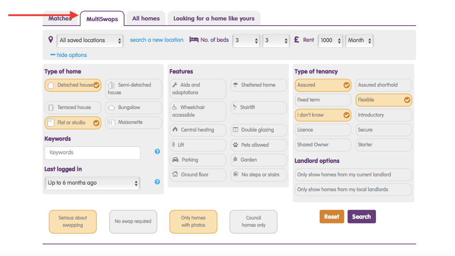 MultiSwap screen HomeSwapper location box